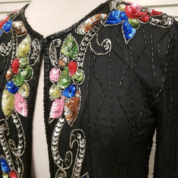 FELICITY Vintage Beaded Silk Evening Jacket. S/P - Picture 3 of 8